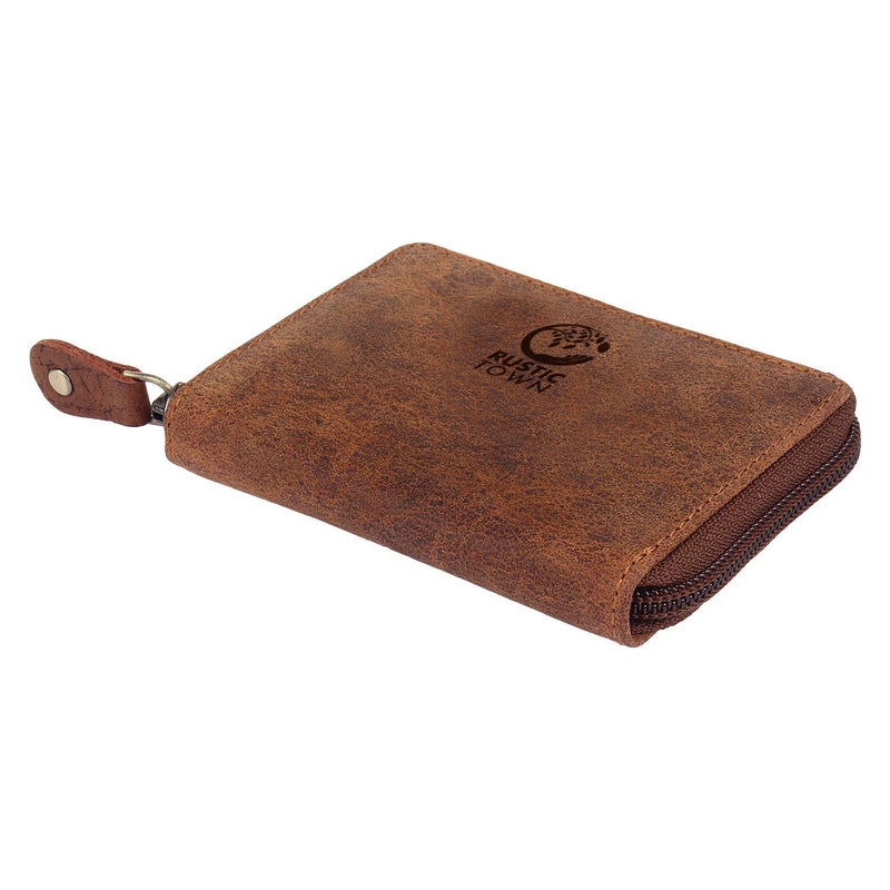 RUSTIC TOWN Leather Key Case Holder - Zippered Key Organizer Wallet with 8 Hooks for Keys, Cash, and Card - Gift for Men and Women (Brown) - Image 4